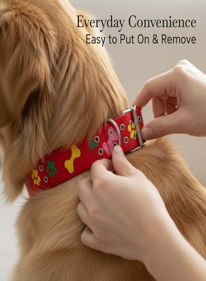 Pets Empire Soft Padded Paw and Bone Printed Dog Leash Collar Set Nylon Foam Soft Adjustable Pet Cat Durable Collar (Medium Neck 35-43cm, Red) - Image 5